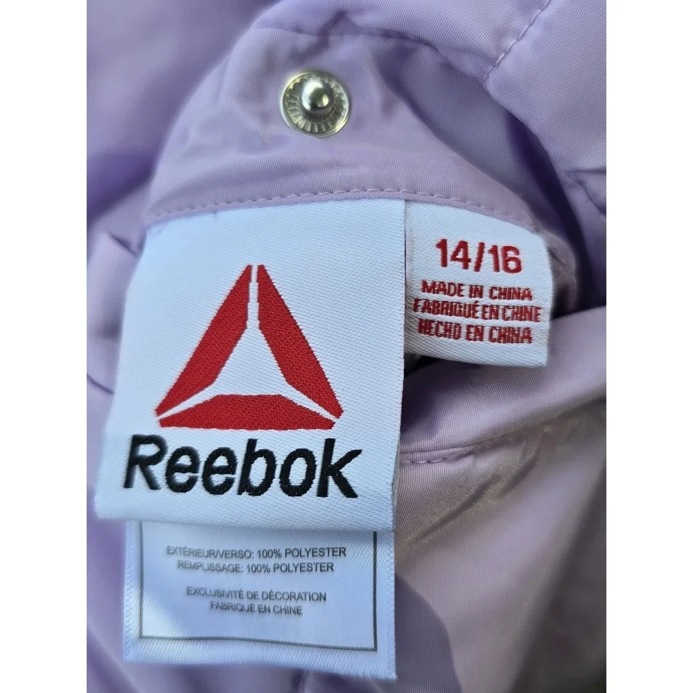 Reebok Reversible Puffer Jacket Girl's Lavender Faux Fur Winter Coat Sz‎ 14/16